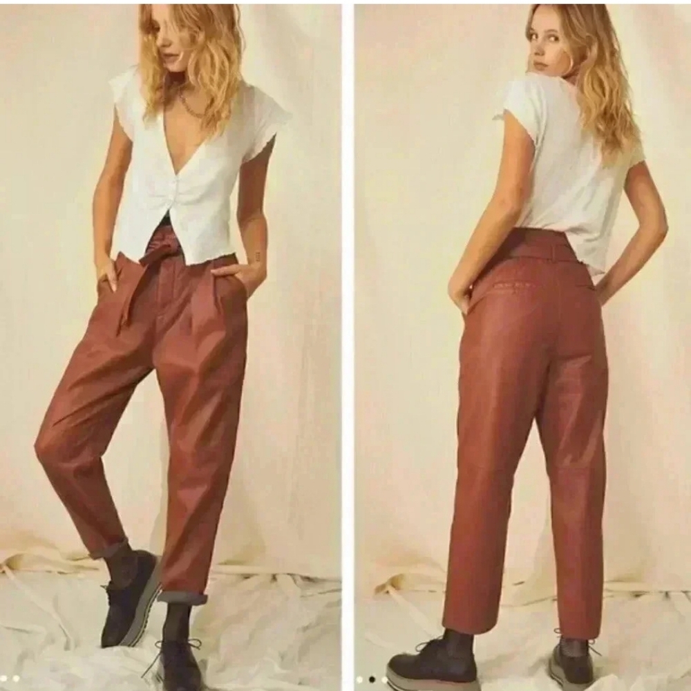 Free People Nightfall Brown Vegan Leather Pants , Size 4